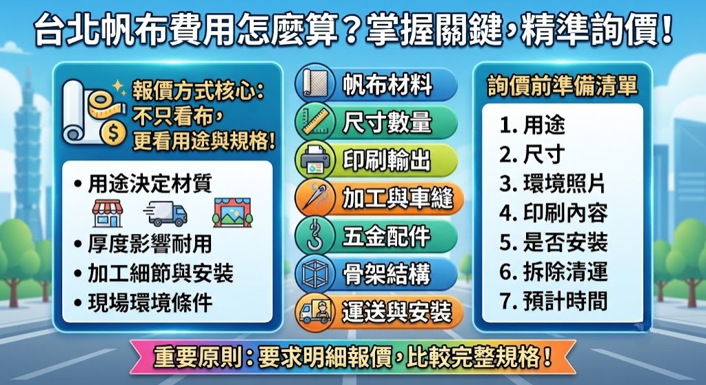 台北帆布費用怎麼算?材質、尺寸、加工與報價單重點一次看